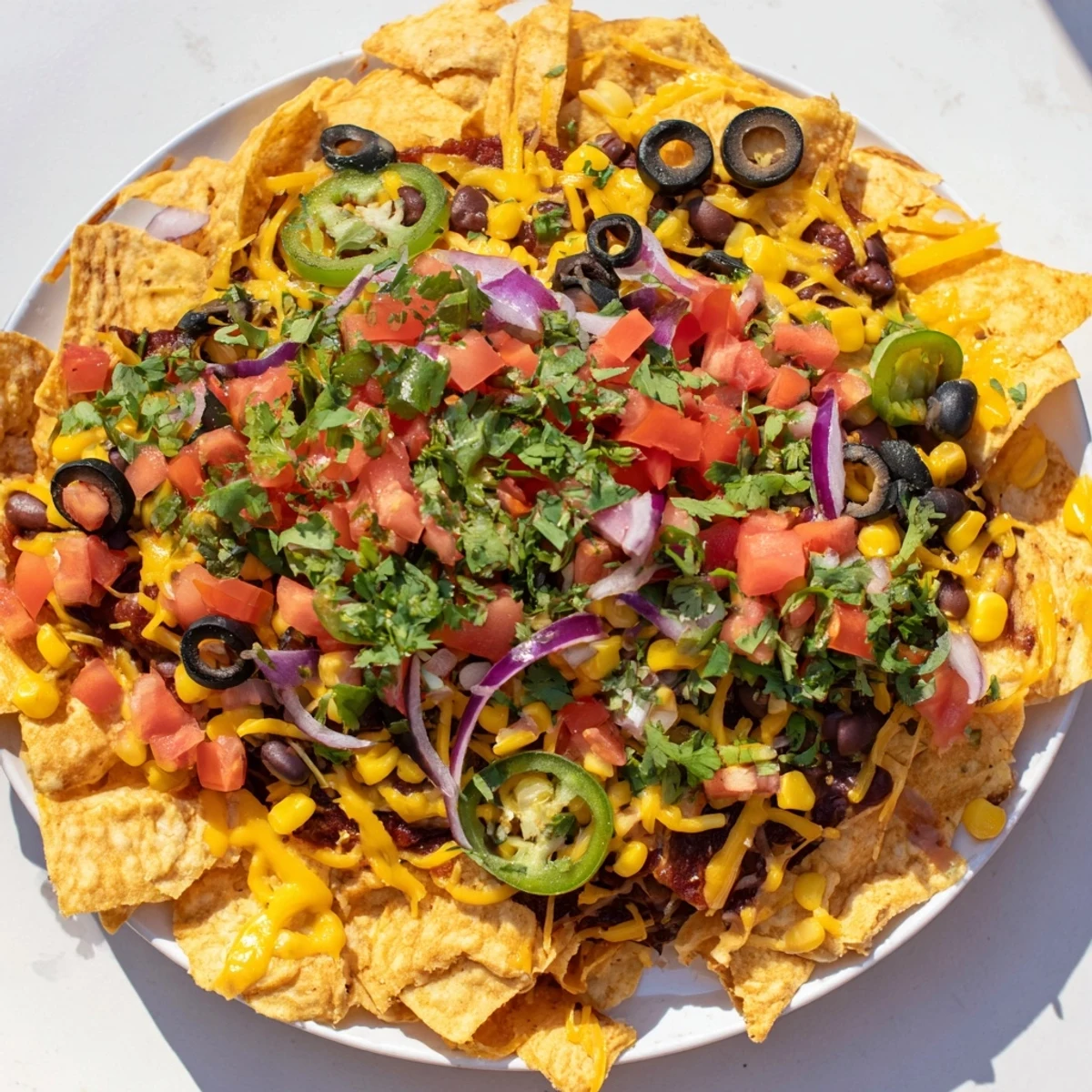 Sheet Pan Nachos with melted cheese, fresh toppings, and vibrant colors—a delightful Tex-Mex meal.