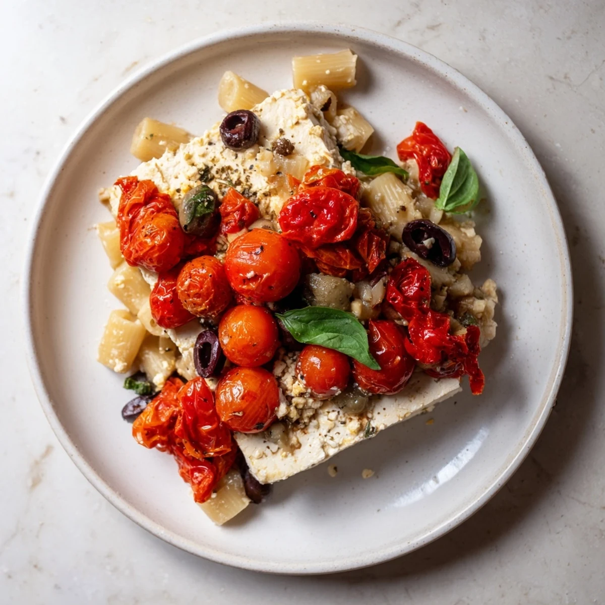 Golden, melted baked feta pasta with sweet tomatoes, a simple yet flavorful Mediterranean meal.