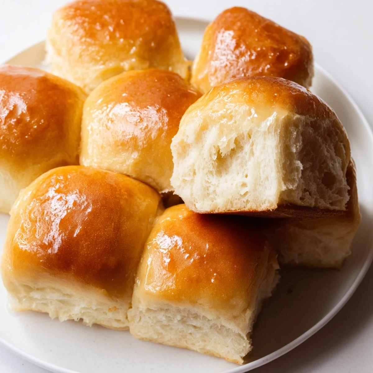 Warm, golden Homemade Dinner Rolls, freshly baked with a glistening, buttery crust, perfect for any meal.