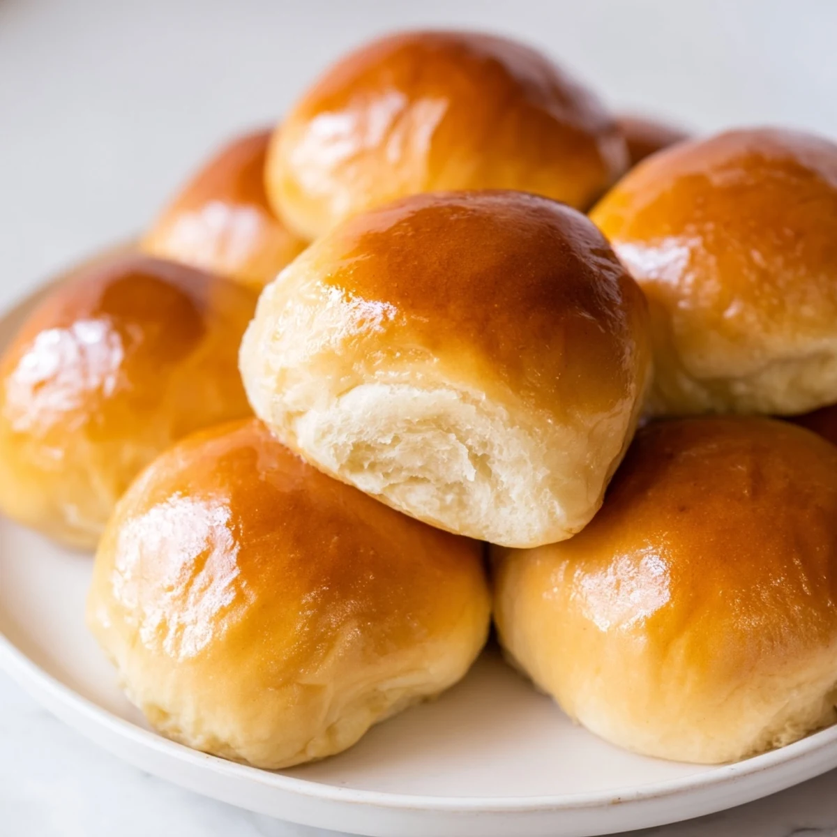 These perfectly round Homemade Golden Dinner Rolls are soft and fluffy, ready to be enjoyed warm.