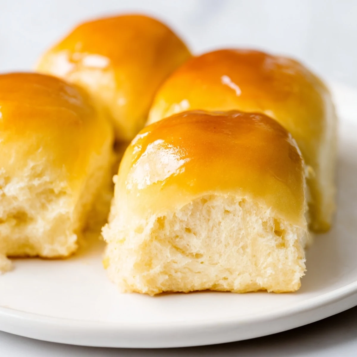 A close-up of a baking dish overflowing with delicious, golden Homemade Dinner Rolls, ready to be pulled apart.