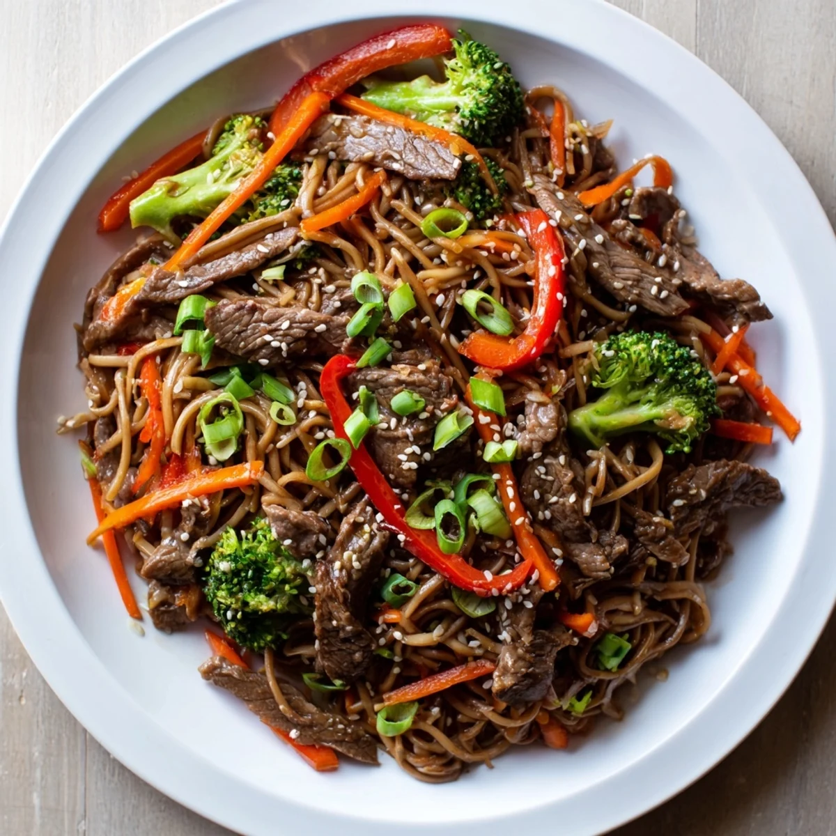 Steaming bowl of delicious Easy Beef Stir-Fry with Lo Mein Noodles, ready to enjoy with chopsticks.
