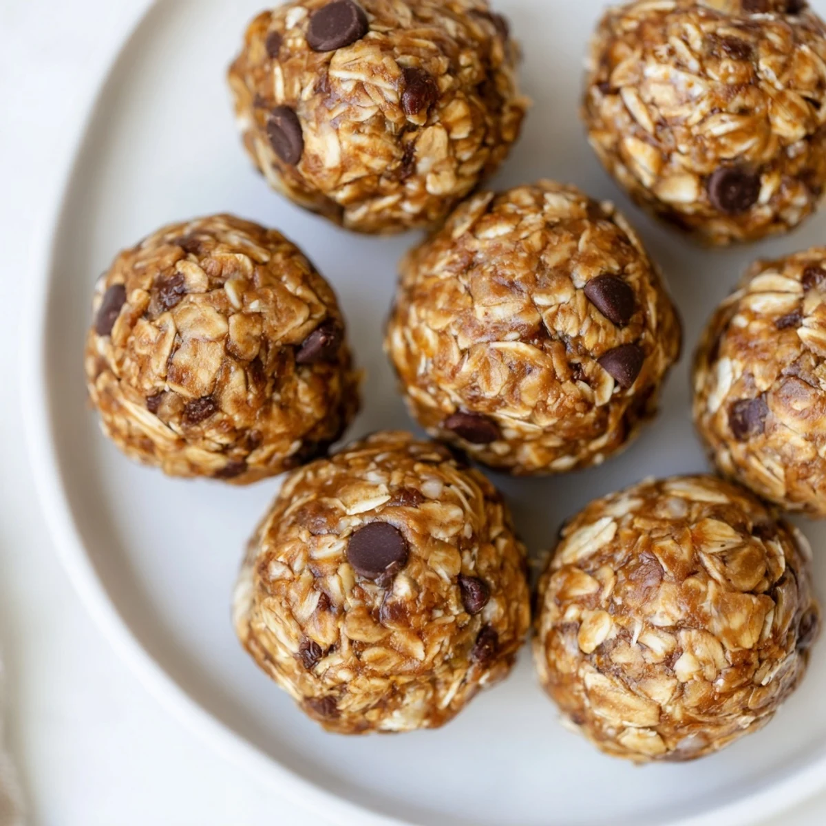 No-Bake Peanut Butter Energy Balls: Sweet, chewy, bite-sized treats featuring oats, peanut butter, and mini chocolate chips.