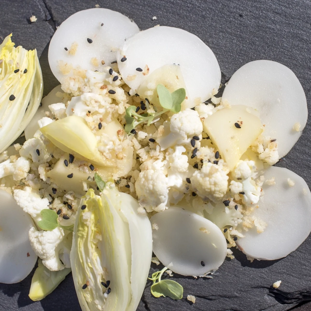 See the elegant, artistic presentation of this The Tundra Trek salad, ready to be enjoyed.
