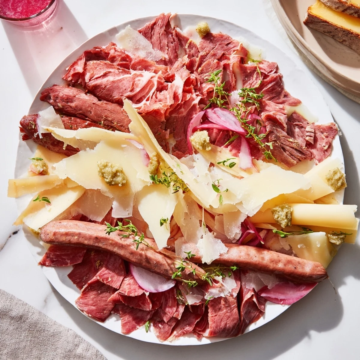 The Burlap & Lace charcuterie board: savory meats and thinly shaved cheeses arranged for elegant snacking.