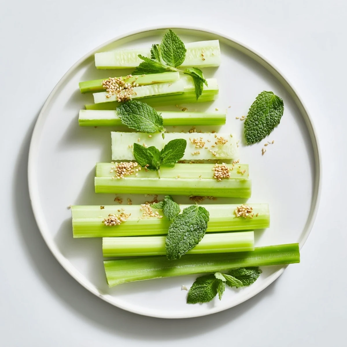 Crisp celery and cucumbers beautifully arranged as The Bamboo Zen, a refreshing vegan appetizer.