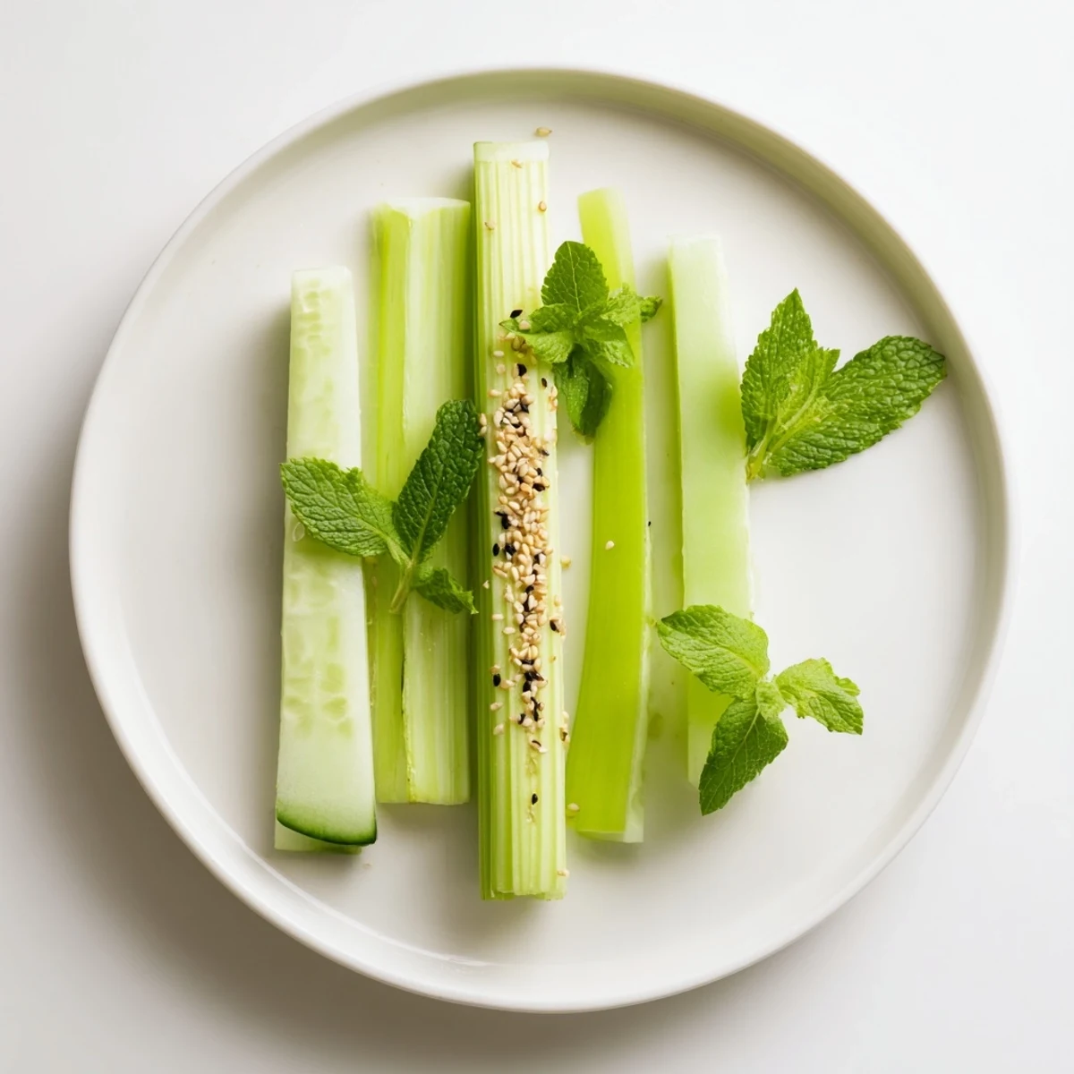 Delectable The Bamboo Zen appetizer, a vegan delight with fresh mint and sesame seed garnish.