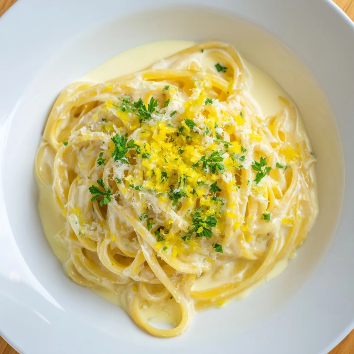 Lemon-Garlic Greek Yogurt Pasta: a creamy, vibrant dish with lemon zest and fresh herbs, ready to serve.