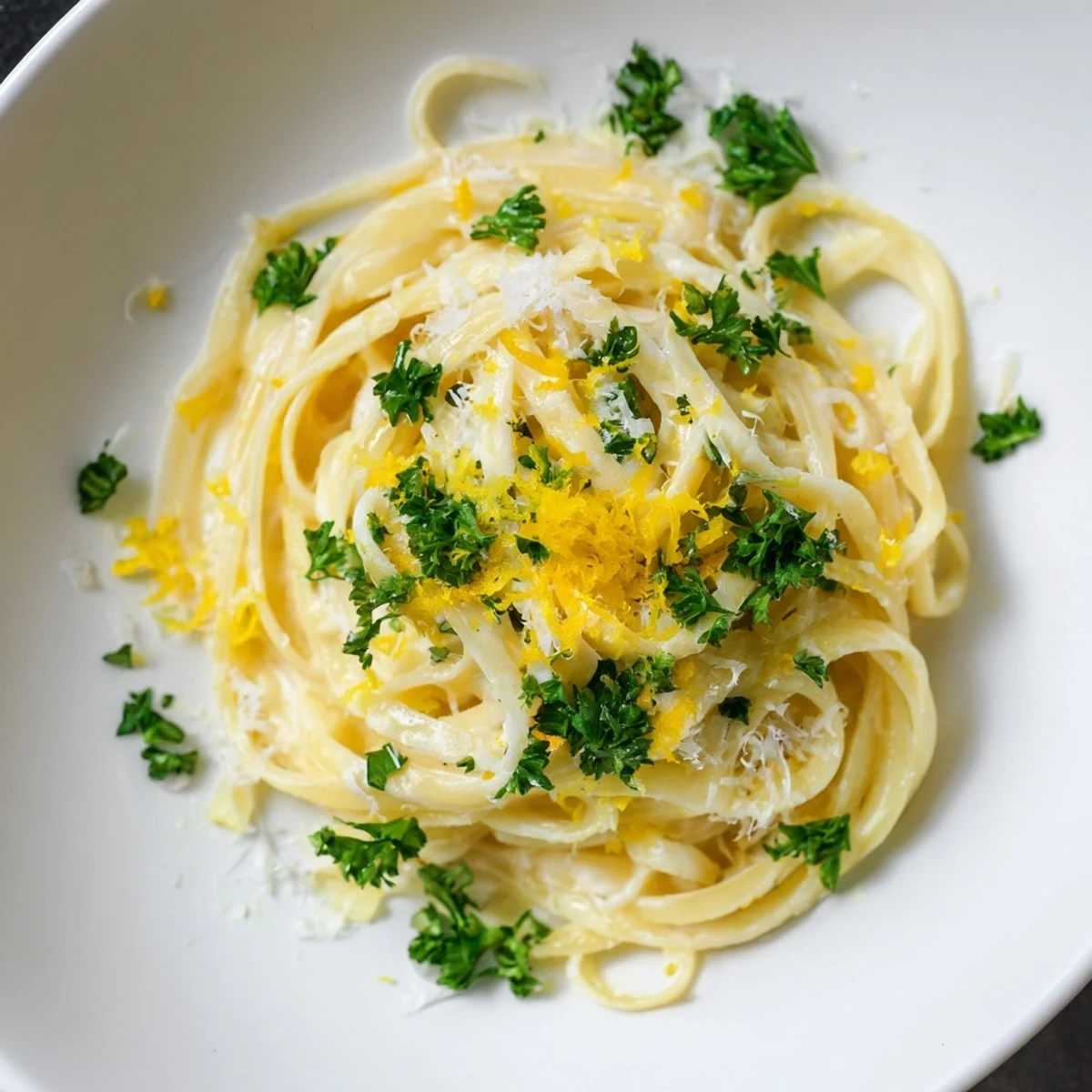 A bowl overflowing with Lemon-Garlic Greek Yogurt Pasta, a quick, fresh meal bursting with Mediterranean flavors.
