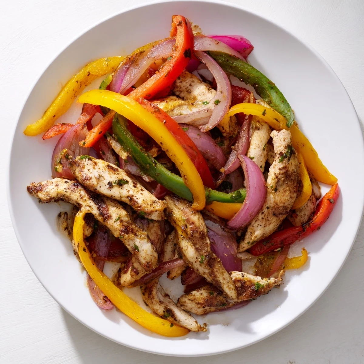 Vibrant Sheet-Pan Chicken Fajitas featuring juicy chicken and colorful peppers, cooked to perfection, a Tex-Mex delight.