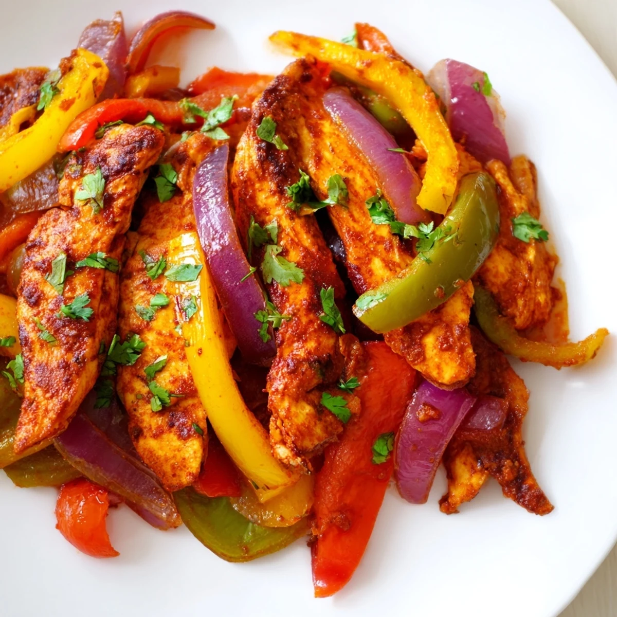 Sheet pan chicken fajitas bursting with vibrant bell peppers and tender chicken, ready to be wrapped in a warm tortilla.
