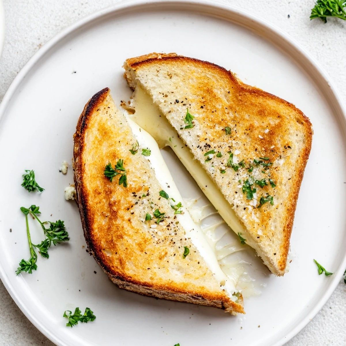 Crispy sourdough grilled with garlic mayo, showcasing a delicious Garlic Butter Mayo Grilled Cheese.