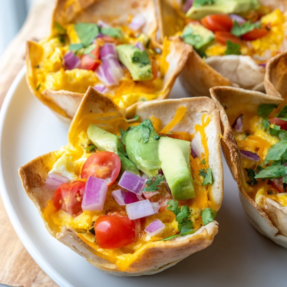 Fluffy eggs and melted cheese fill crispy tortilla shells on a single sheet pan for these easy Sheet Pan Breakfast Tacos.