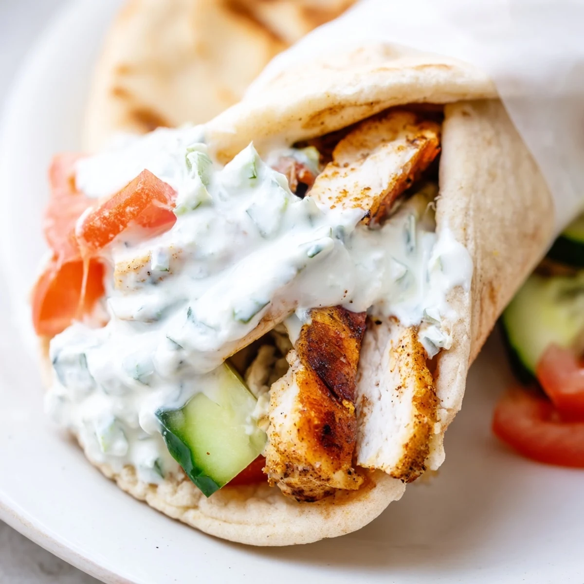 Soft pita bread holds the Mediterranean flavors, perfect for a refreshing lunch or easy dinner.  