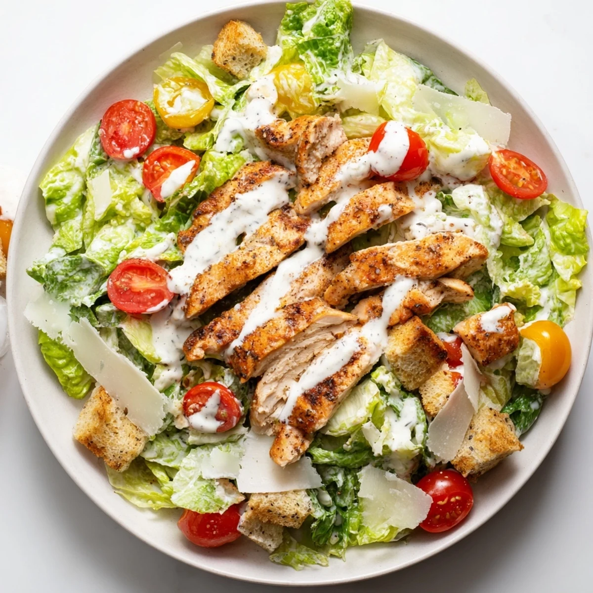 A close-up view of tender, herb-seasoned chicken resting atop a bed of greens for a healthy lunch.