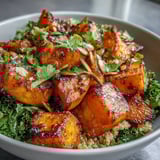 Vibrant Sweet and Spicy Red Kuri Squash Bowl, brimming with tender roasted vegetables.