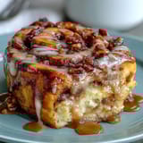 Cinnamon Roll Pancake Casserole with Cream Cheese Glaze: golden-baked casserole swirled with cinnamon sugar and topped with a rich cream cheese glaze for a sweet breakfast treat.