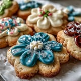 Delicate flower-shaped shortbread cookies with colorful royal icing, perfect for spring celebrations.  