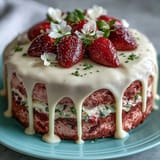 Spring Cake: Floral Drip Cake with Strawberry Frosting, a stunning vanilla layer cake topped with fresh strawberry buttercream and edible flowers for a festive, springtime dessert.