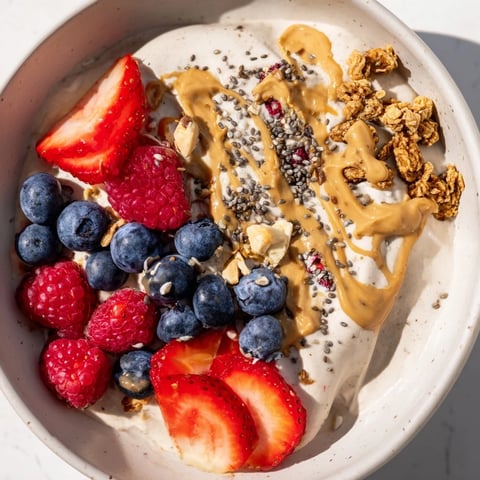Creamy Protein Ice Cream Bowls, swirled and topped with fresh berries, offers a cool treat.