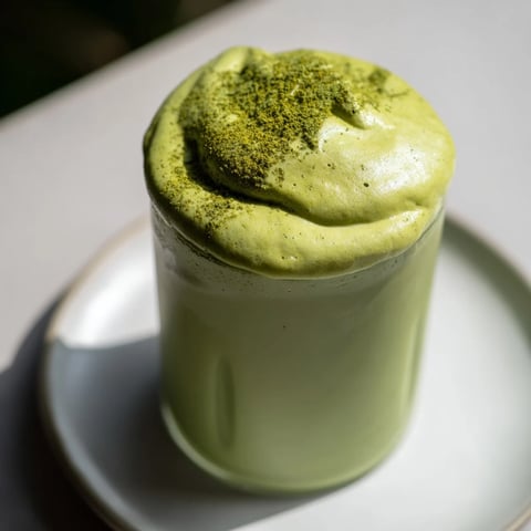 A creamy, vibrant Matcha Latte with cold foam, perfect for a refreshing afternoon beverage.