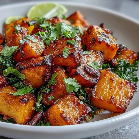 Roasted Red Kuri Squash Bowl, caramelized with maple and chili spices.