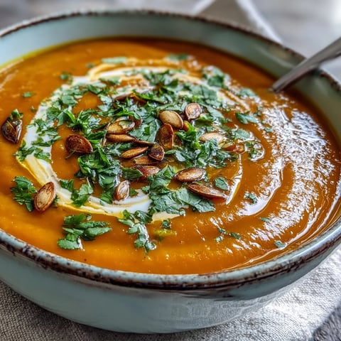 A bowl of creamy Carrot Ginger Soup, garnished with cilantro and a coconut milk swirl, paired with crusty bread.