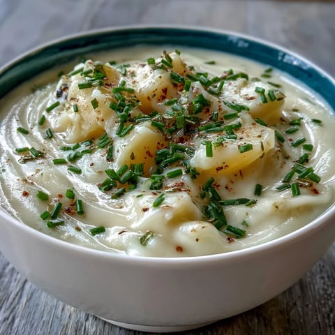 Creamy potato leek soup in a rustic bowl, garnished with fresh chives and a swirl of cream for a comforting French-inspired dinner.