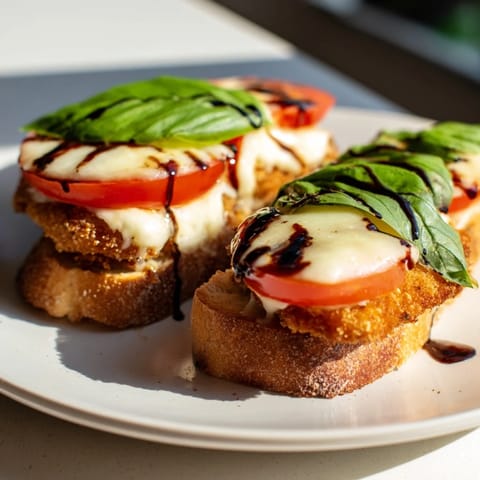 A golden brown panko-crusted chicken cutlet with gooey mozzarella, fresh basil, and juicy tomato on toasted ciabatta bread