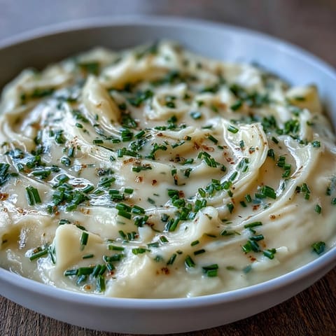 Crumbled bacon and chives topping a smooth potato leek soup in a white ceramic bowl, served alongside crusty bread on a wooden table.