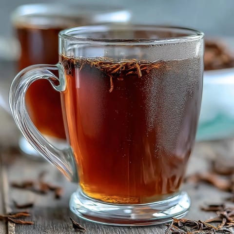 Earthy roasted aroma rises from the dark brown Hojicha Americano.