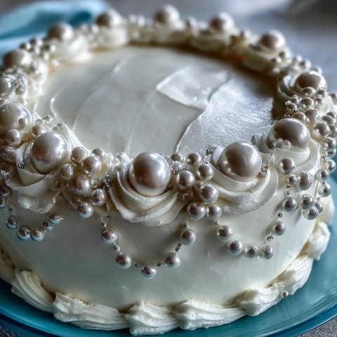 First Communion sheet cake with pearl fondant, smooth and elegant, decorated with edible pearls for a holy celebration.  
