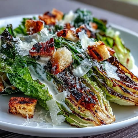 Grilled Caesar Salad with Charred Romaine, smoky, creamy, and cheesy perfection.