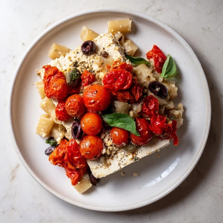 Golden, melted baked feta pasta with sweet tomatoes, a simple yet flavorful Mediterranean meal.