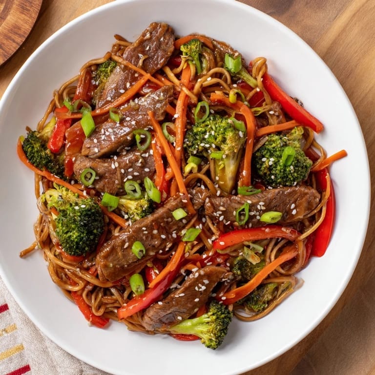 Aromatic Easy Beef Stir-Fry with Lo Mein Noodles, a flavorful Asian-inspired meal perfect for dinner.