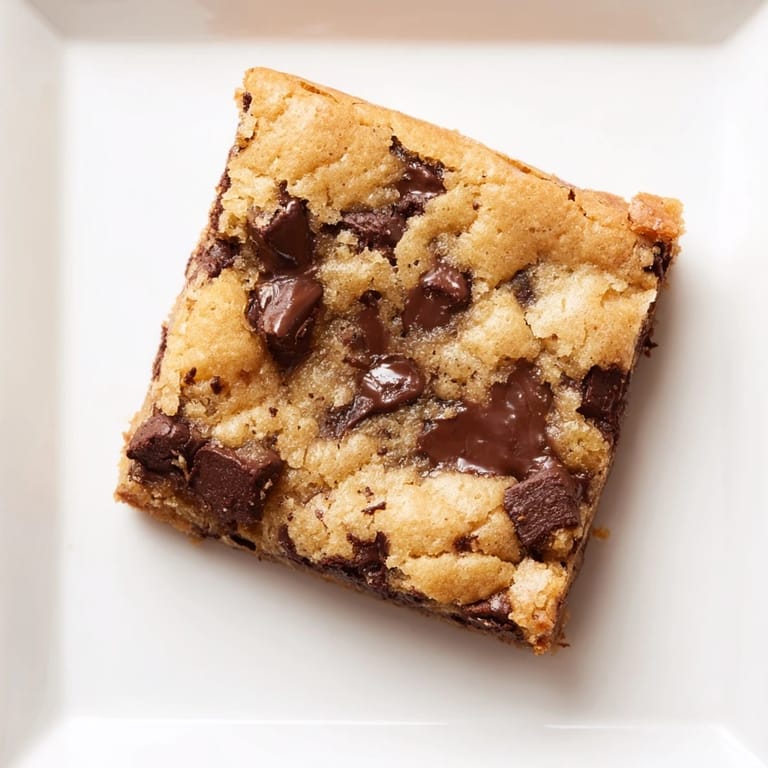Close-up of a tray of freshly baked Ultimate Gooey Chocolate Chip Cookie Bars with melted chocolate.
