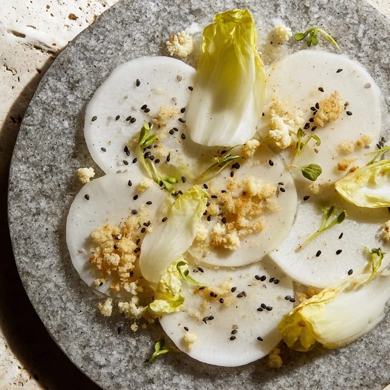 Imagine the crisp, refreshing layers of The Tundra Trek, a beautiful vegetarian appetizer.