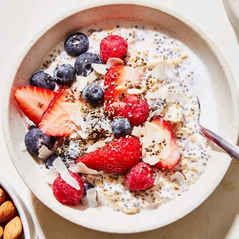 Vibrant image of chilled overnight oats with fresh berries, a healthy and filling recipe.
