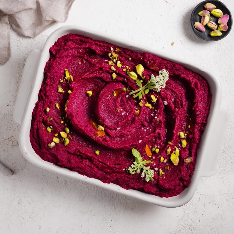 This photo of The Modernist Stripe recipe highlights layered vegetable purées and textures, visually delicious.