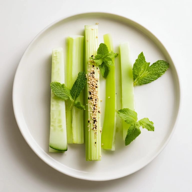 Delectable The Bamboo Zen appetizer, a vegan delight with fresh mint and sesame seed garnish.