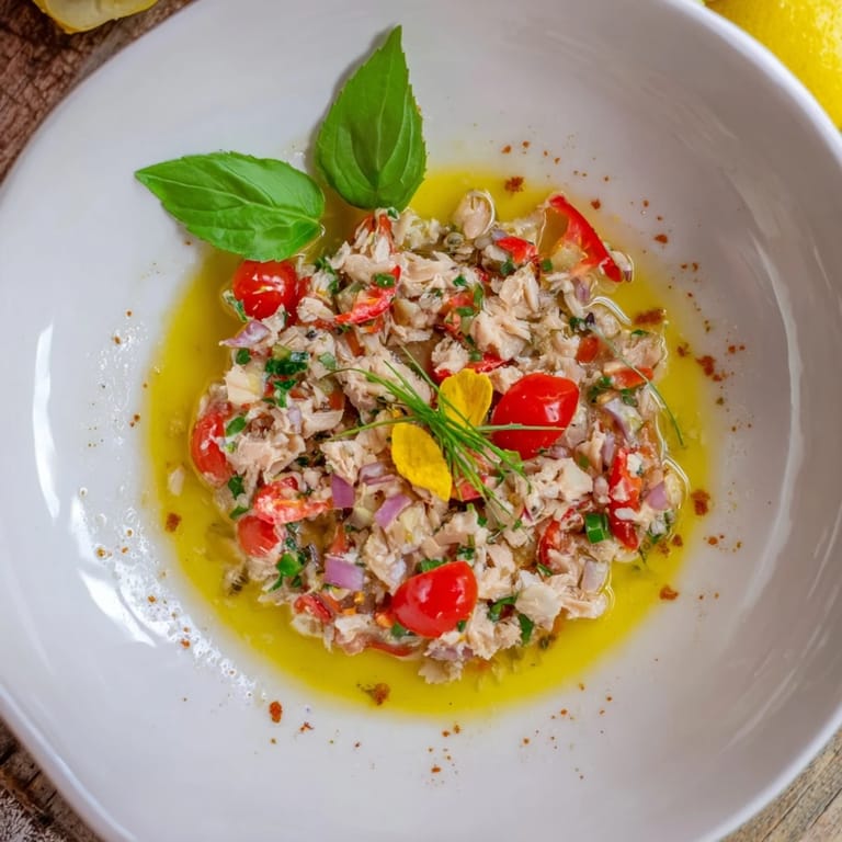 A close-up of the flavorful Dense Chickpea and Tuna Salad, ideal for a pescatarian lunch.