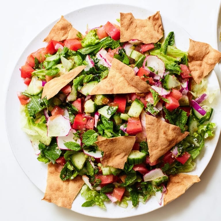 Fresh and flavorful Lebanese Fattoush salad, a vegetarian dish perfect for a light lunch.