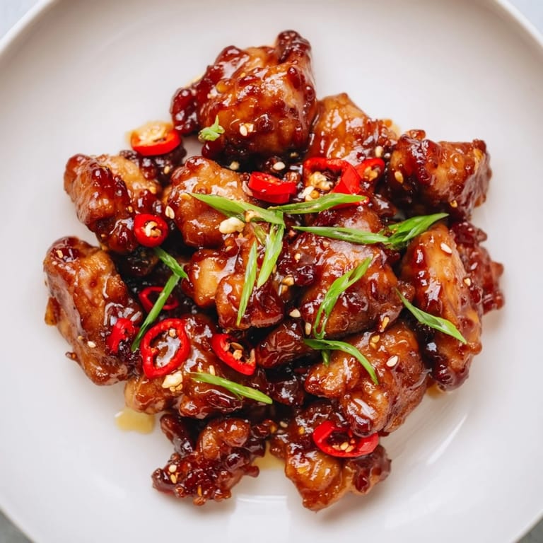 A steaming plate of flavorful Vietnamese Caramel Chicken with glistening sauce, topped with fresh green onions.