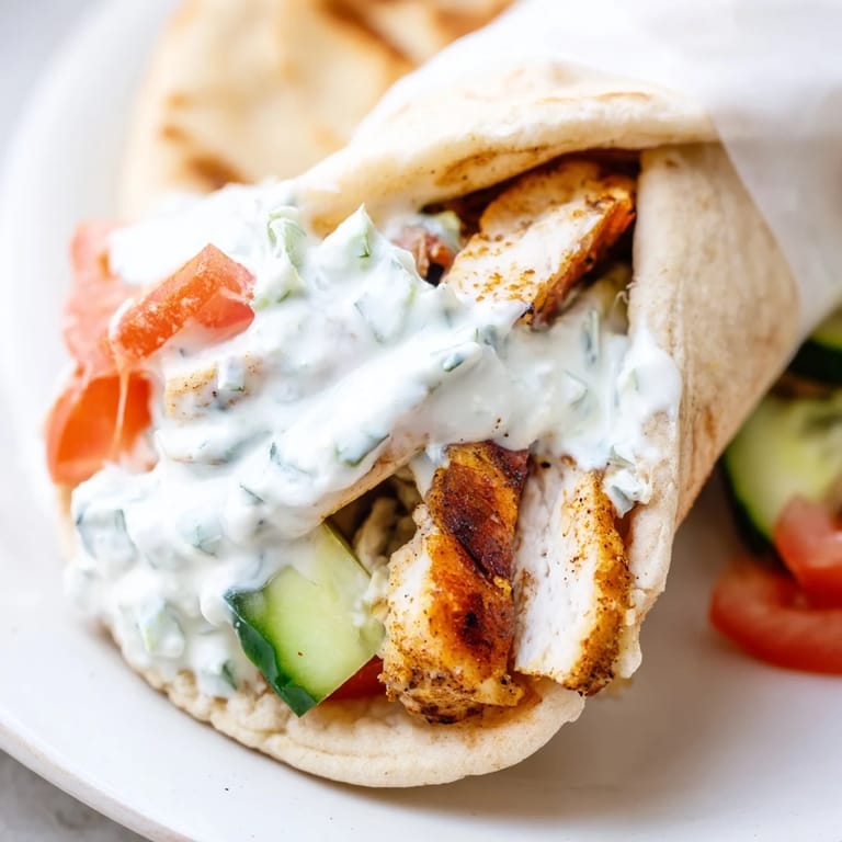 Soft pita bread holds the Mediterranean flavors, perfect for a refreshing lunch or easy dinner.  