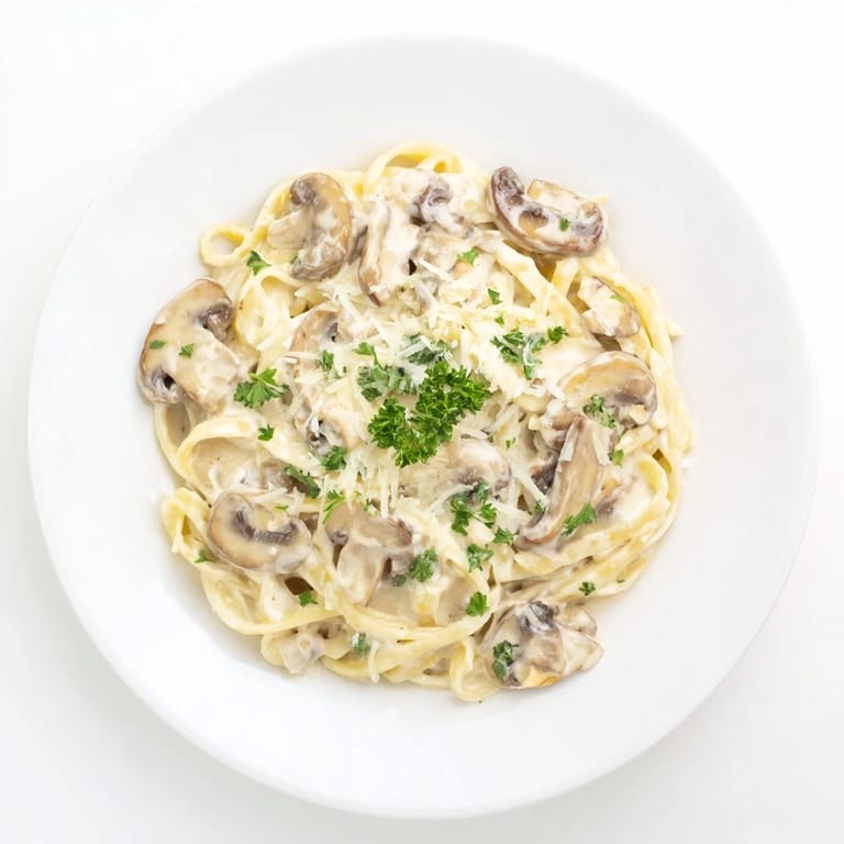 Sautéed golden cremini mushrooms and minced garlic simmer in rich cream, tossed with al dente pasta and finished with nutmeg for a velvety texture.