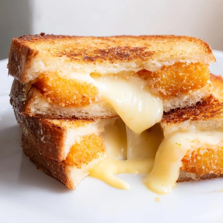 Mozzarella Stick Grilled Cheese is served warm with marinara sauce for dipping on a rustic plate.