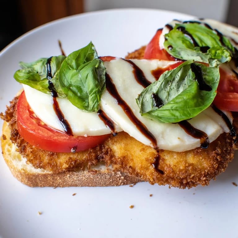 A handheld Crispy Chicken Caprese Sandwich with crunchy breaded chicken, melted mozzarella, and fresh basil on a ciabatta roll