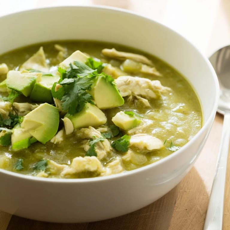 Bright Mexican-style Chicken Chili Verde topped with fresh cilantro and lime wedges, ready to serve over warm corn tortillas.