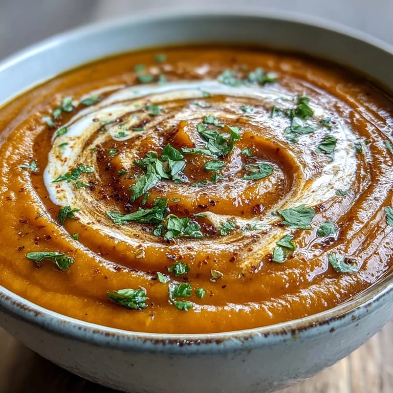 A comforting pot of Carrot and Lentil Soup simmering on the stove, filled with sweet carrots and protein-rich lentils.