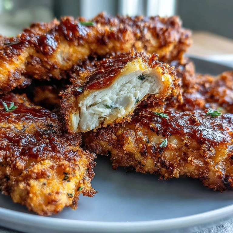 Freshly cooked Air Fryer Chicken Strips with a crunchy panko crust and juicy interior.